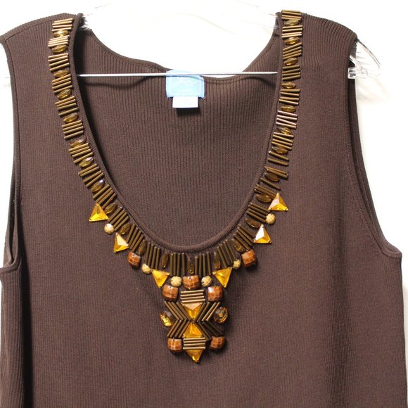 Lara Lane Woman brown rayon blend tank top embellishments 1x - Picture 2 of 7
